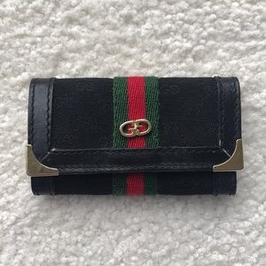 Gucci key case key holder black canvas and leather